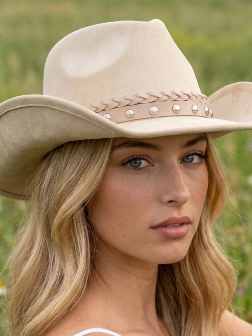 Braided and Studded Strap Cowboy Hat